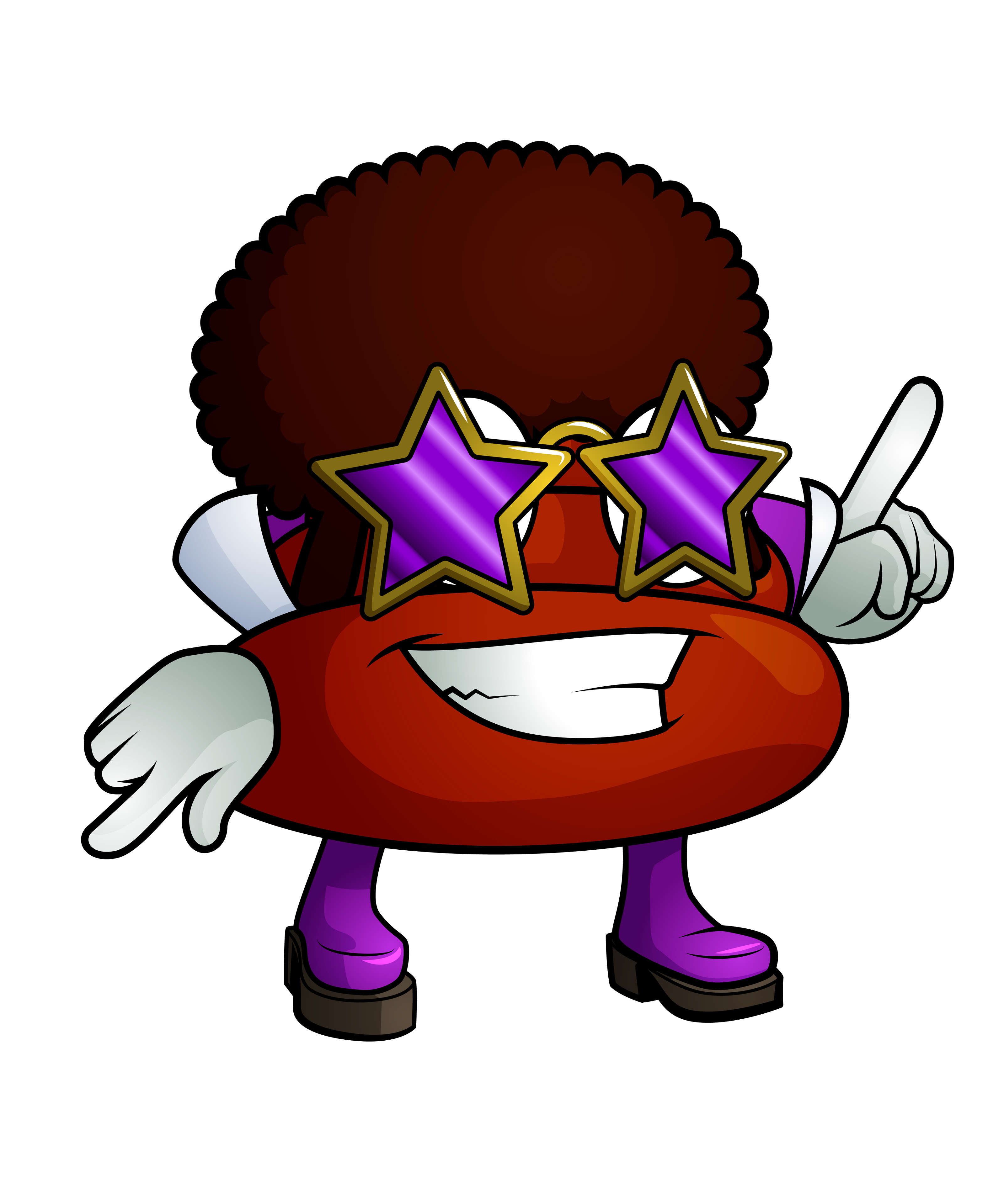 Mr Farts dressed in Disco outfit and purple boots