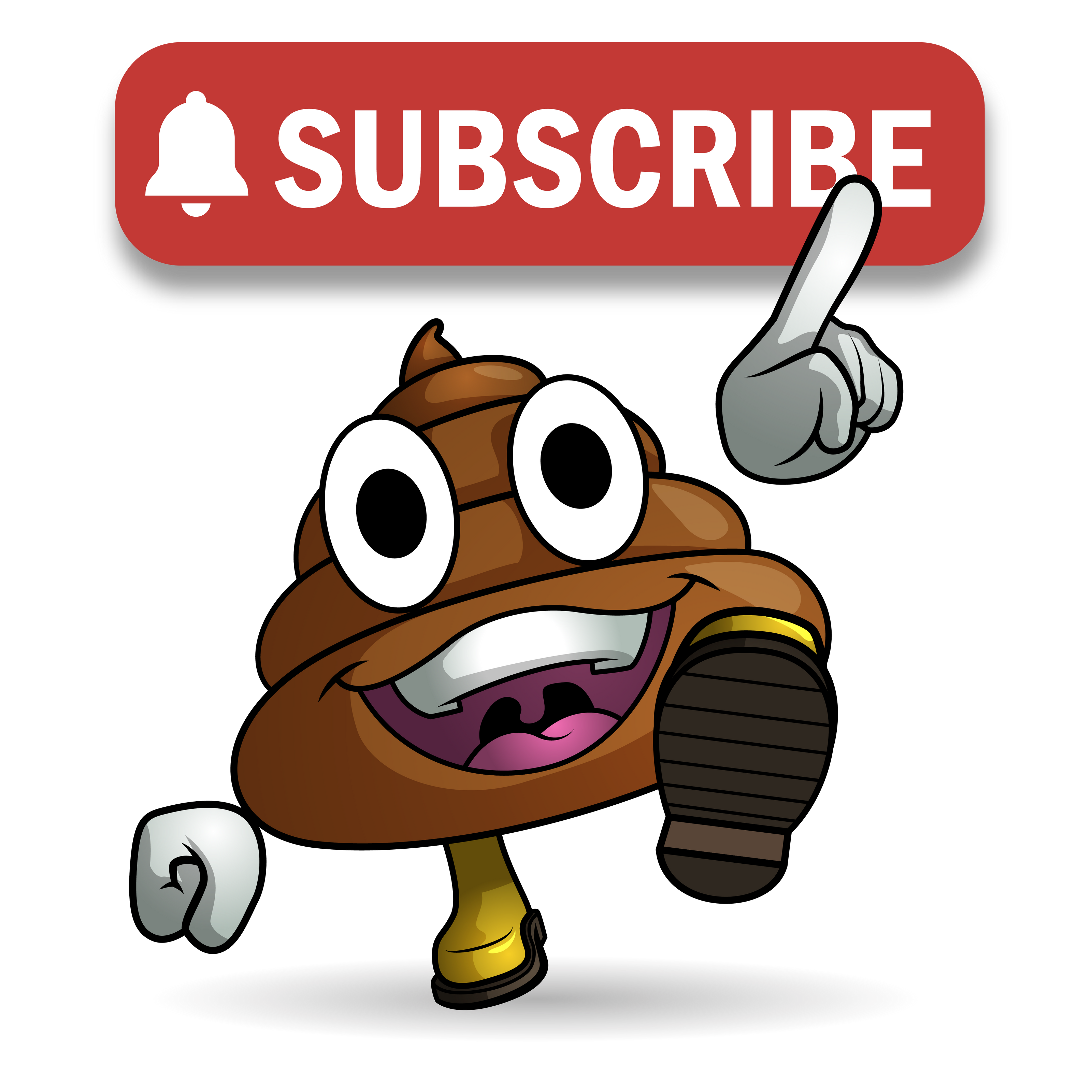 Mr Farts happy and pointing up to press big subscribe button