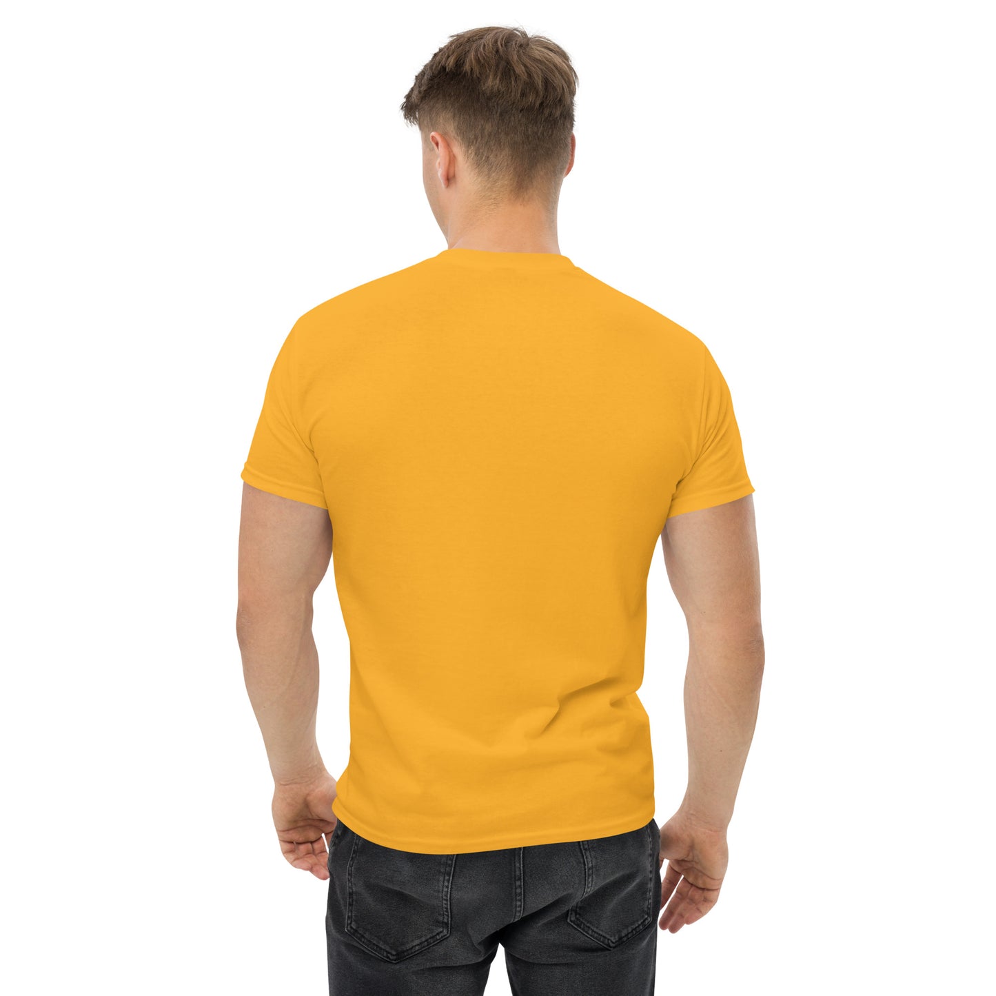 Back view of Mr Farts classic t-shirt in gold
