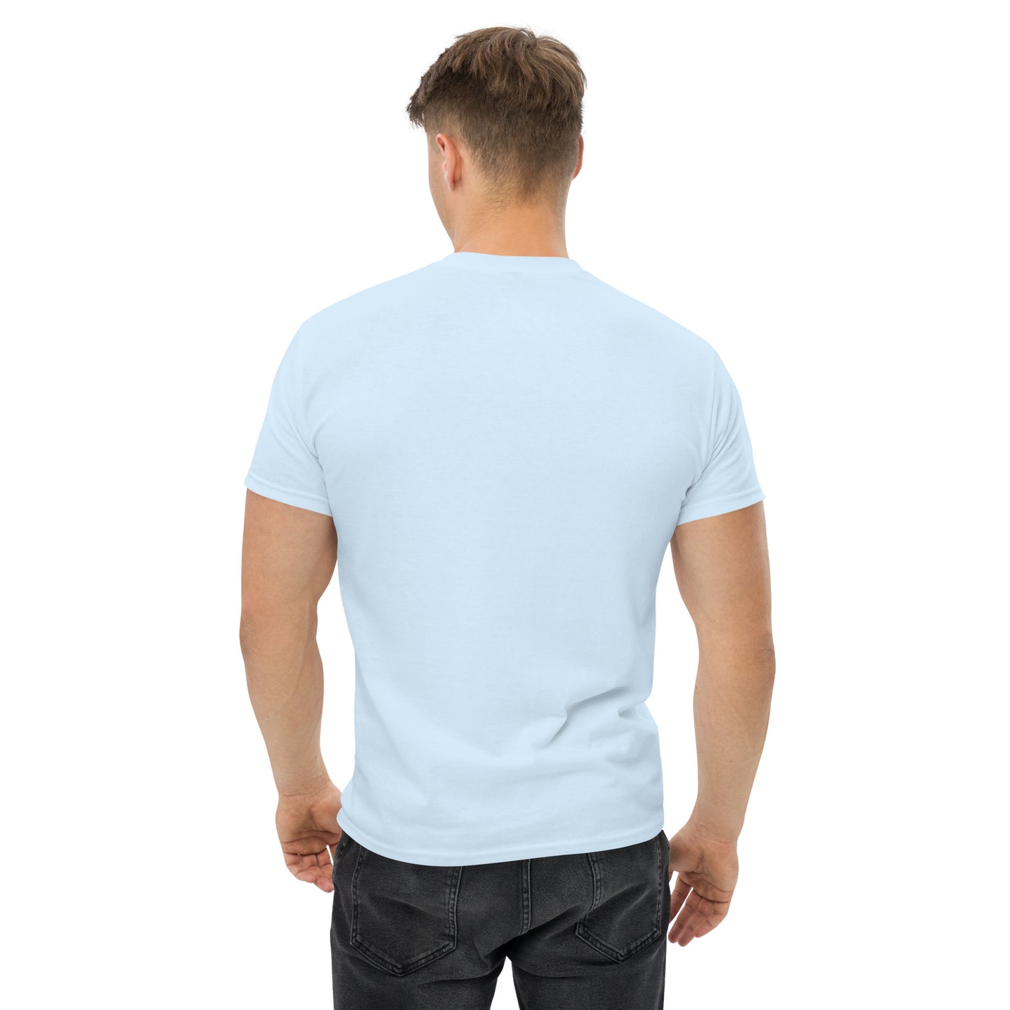 Back view of Mr Farts classic t-shirt in light blue
