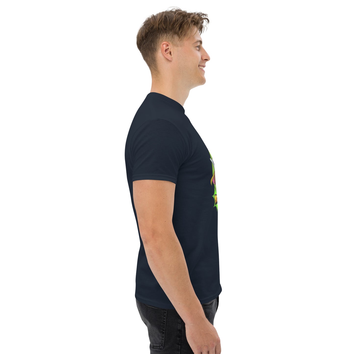 Right side profile of Mr Farts t-shirt in navy