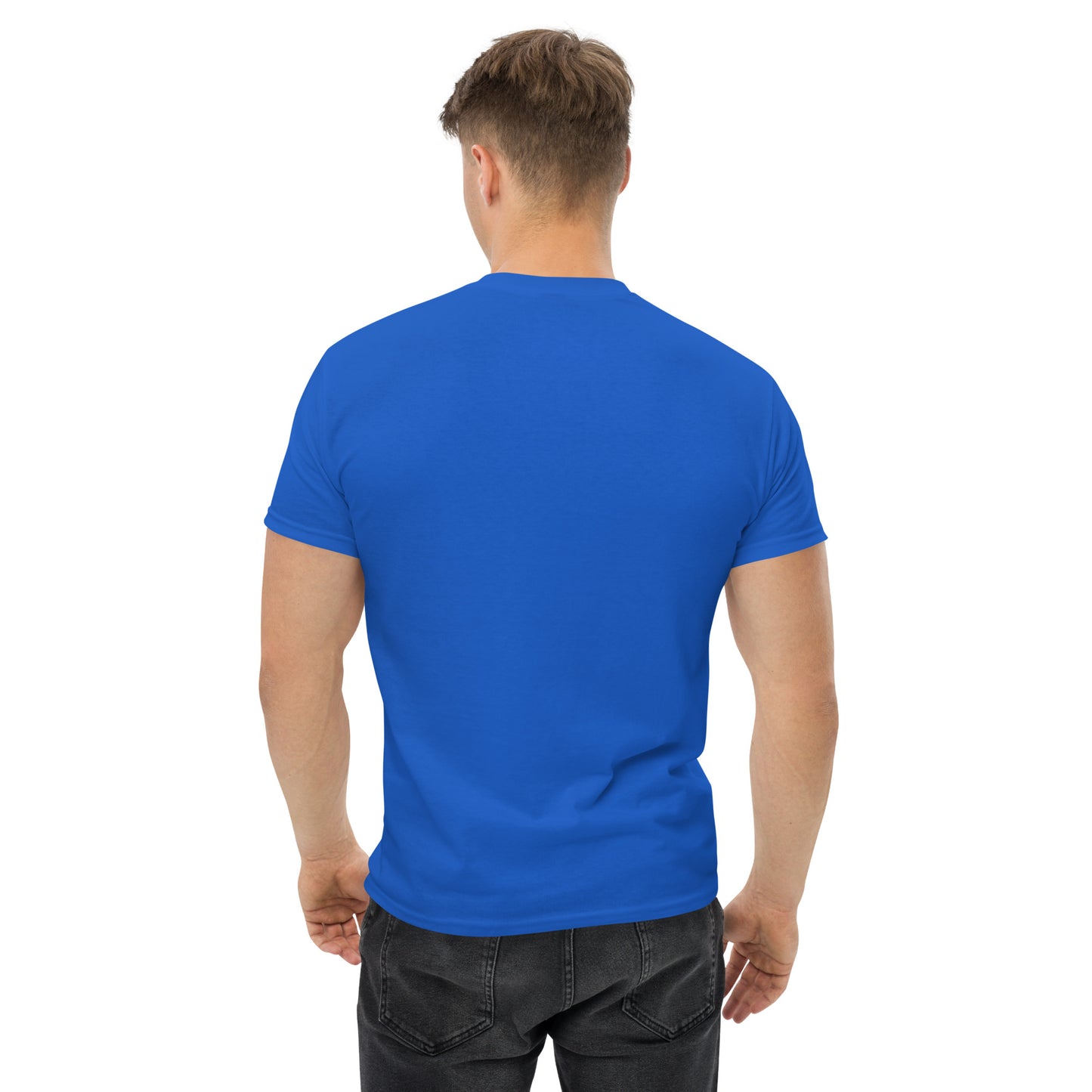 Back view of Mr Farts classic t-shirt in blue