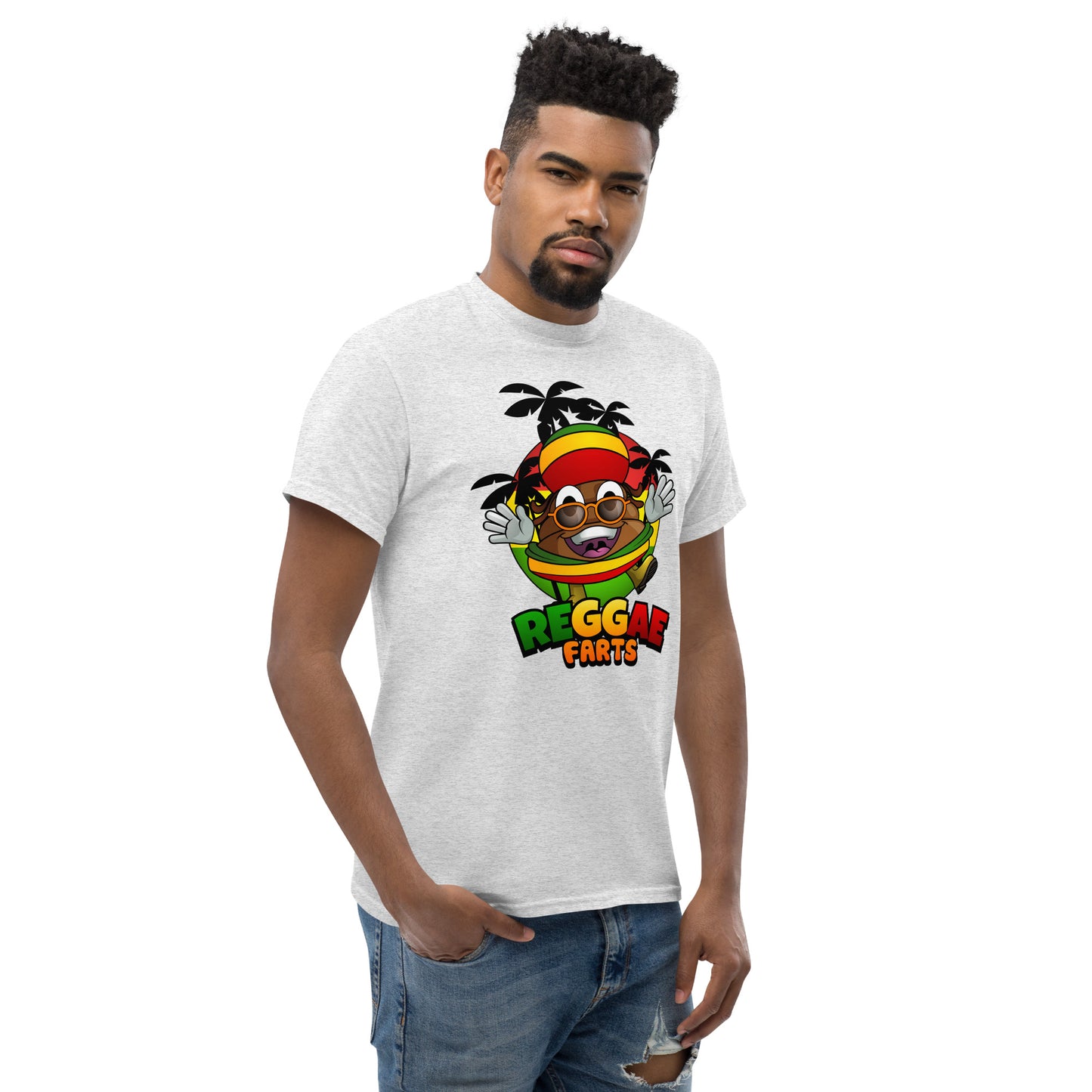 Mr Farts from Reggae Farts bold print on ash t-shirt