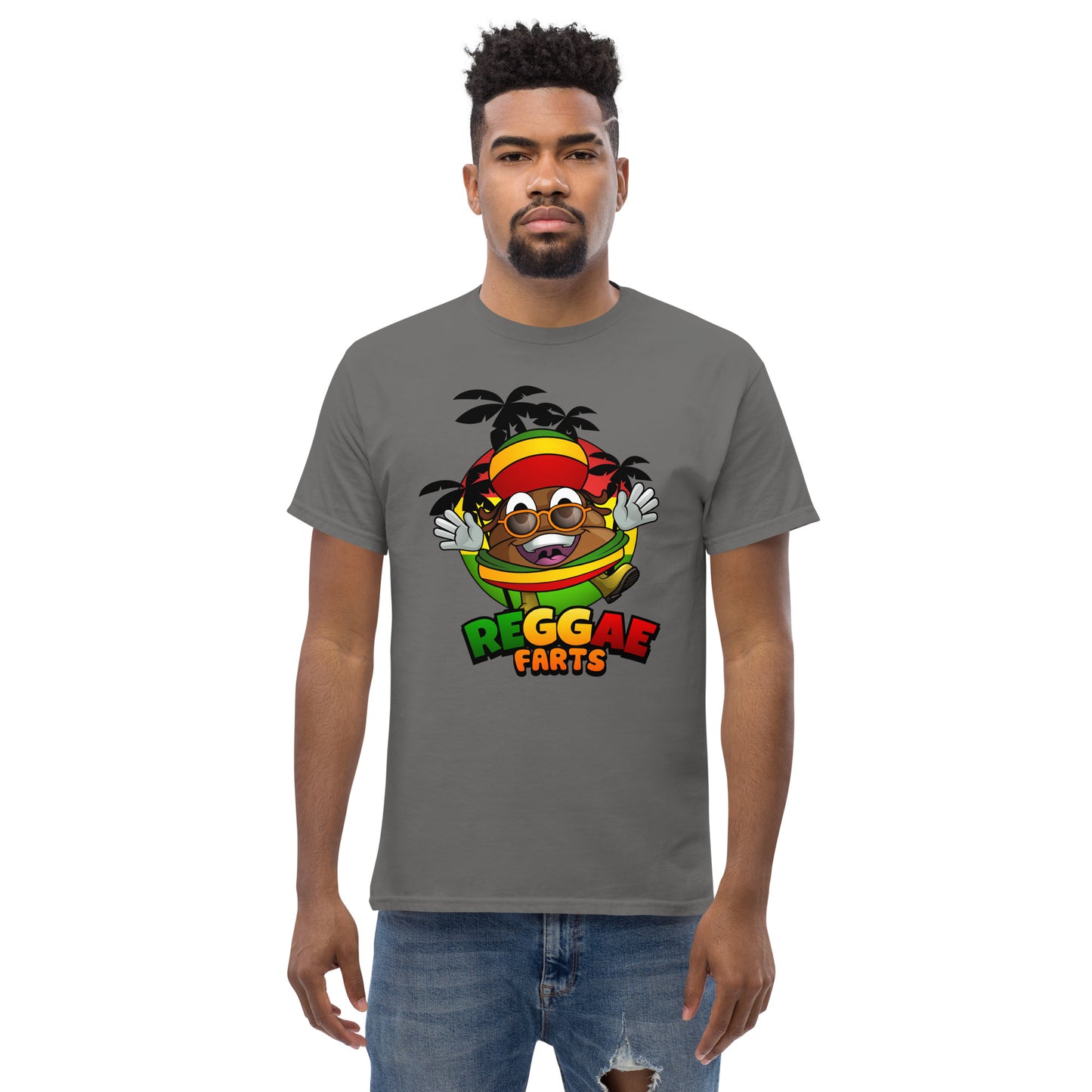 Charcoal Reggae Farts t-shirt front view