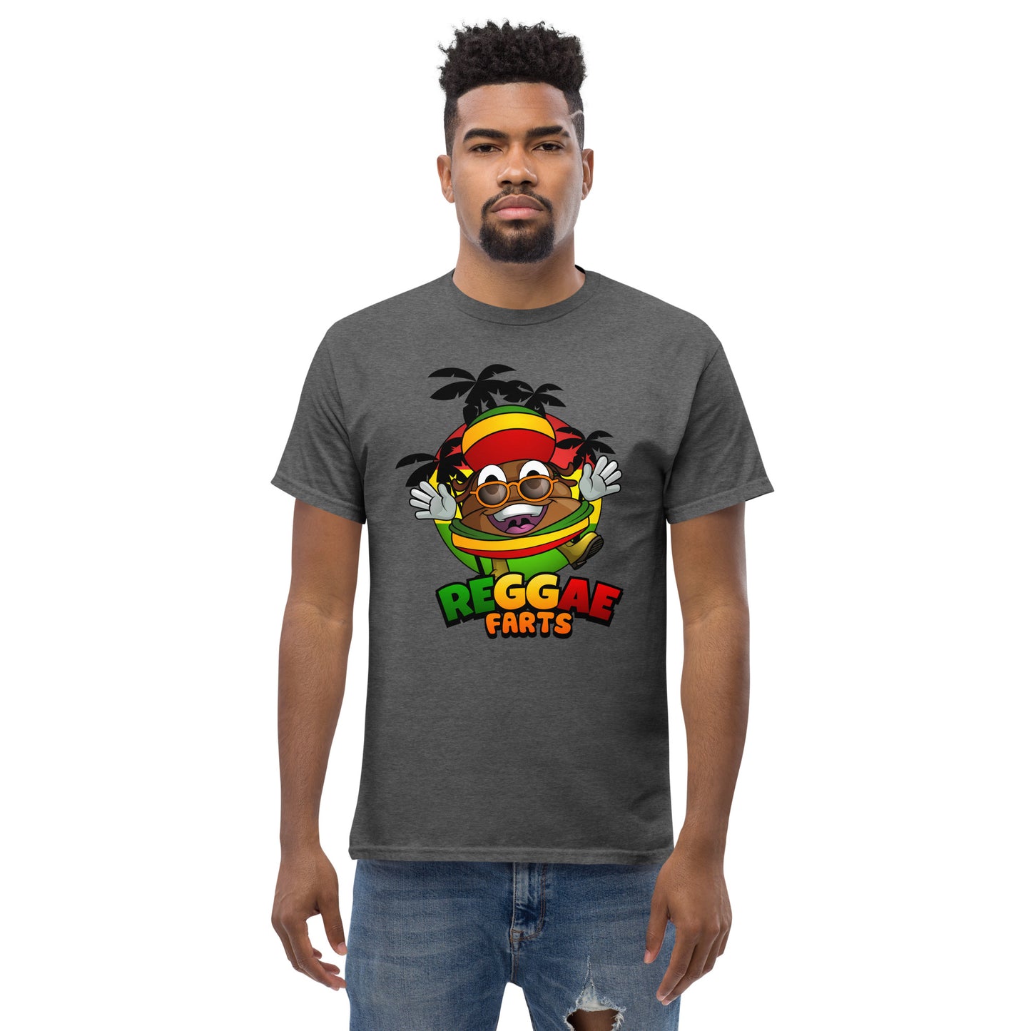 Dark heather Reggae Farts t-shirt – front view