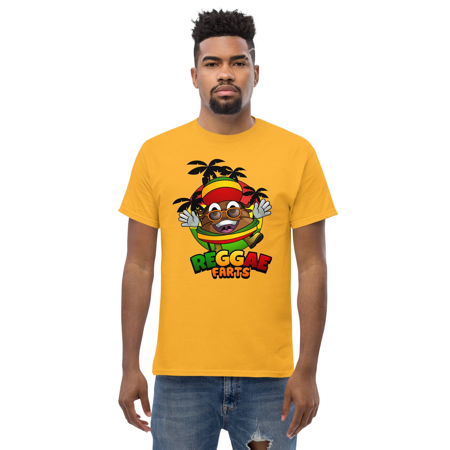 Gold Reggae Farts t-shirt front view