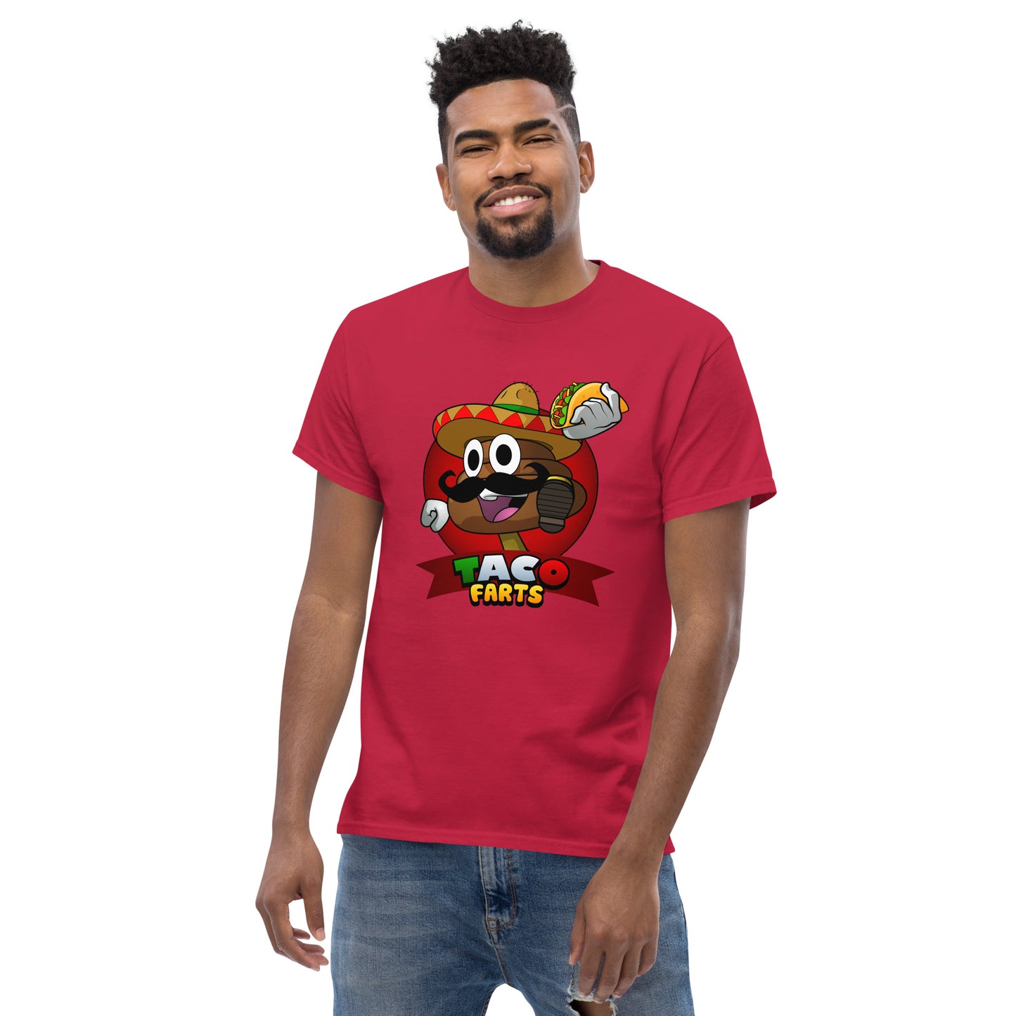 Red Taco Farts tee on model