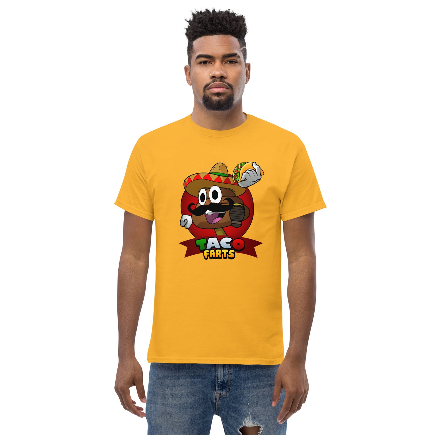Taco Farts t-shirt in gold front view