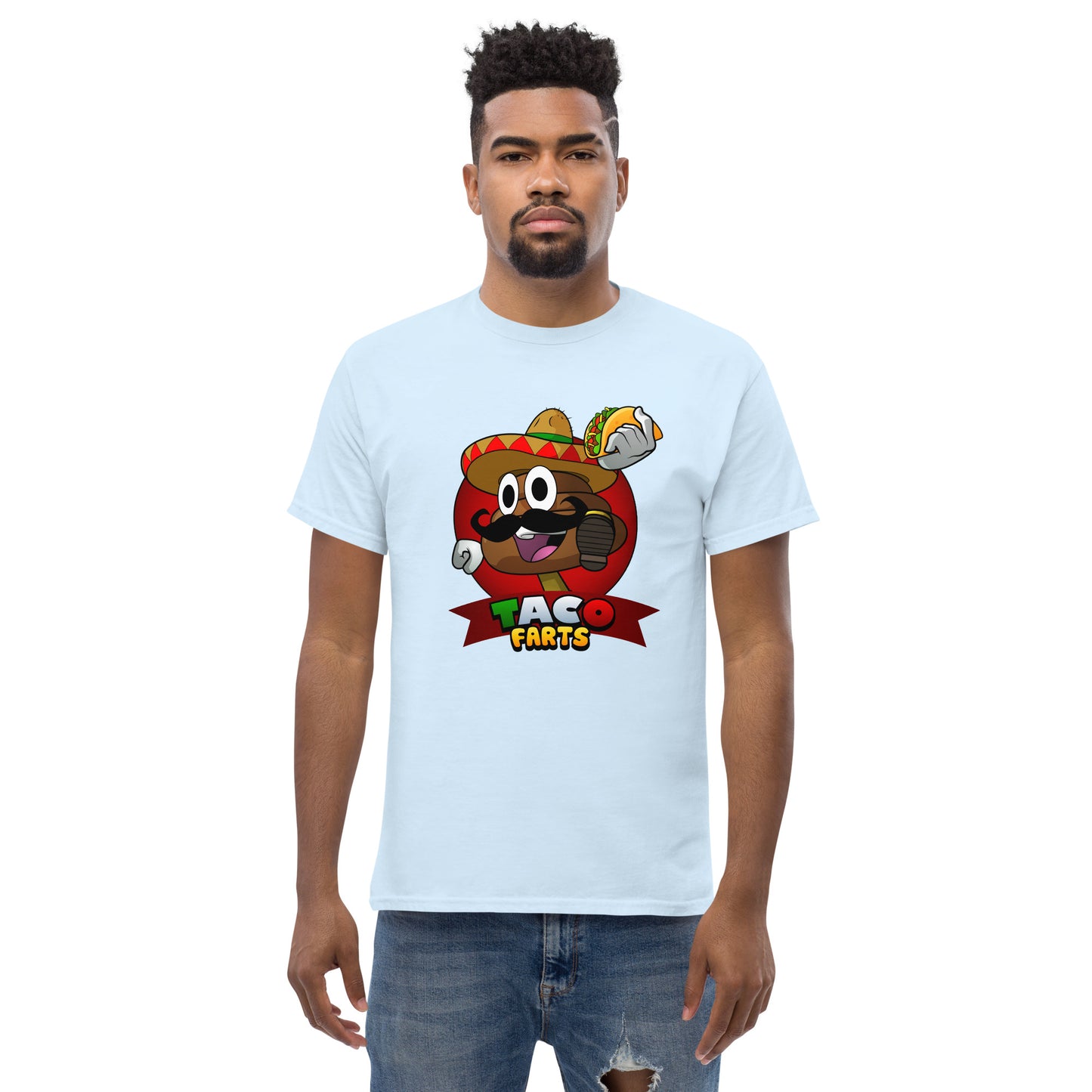 Taco Farts t-shirt in light blue front view