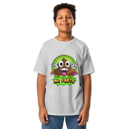 Classic Mr Farts youth t-shirt in grey with vibrant logo