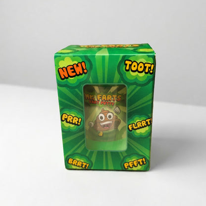 A green novelty Mr Farts Fart Putty in its original packaging, featuring a cartoon character called Mr Farts and the text 'MR FARTS FART PUTTY' on the front window.
