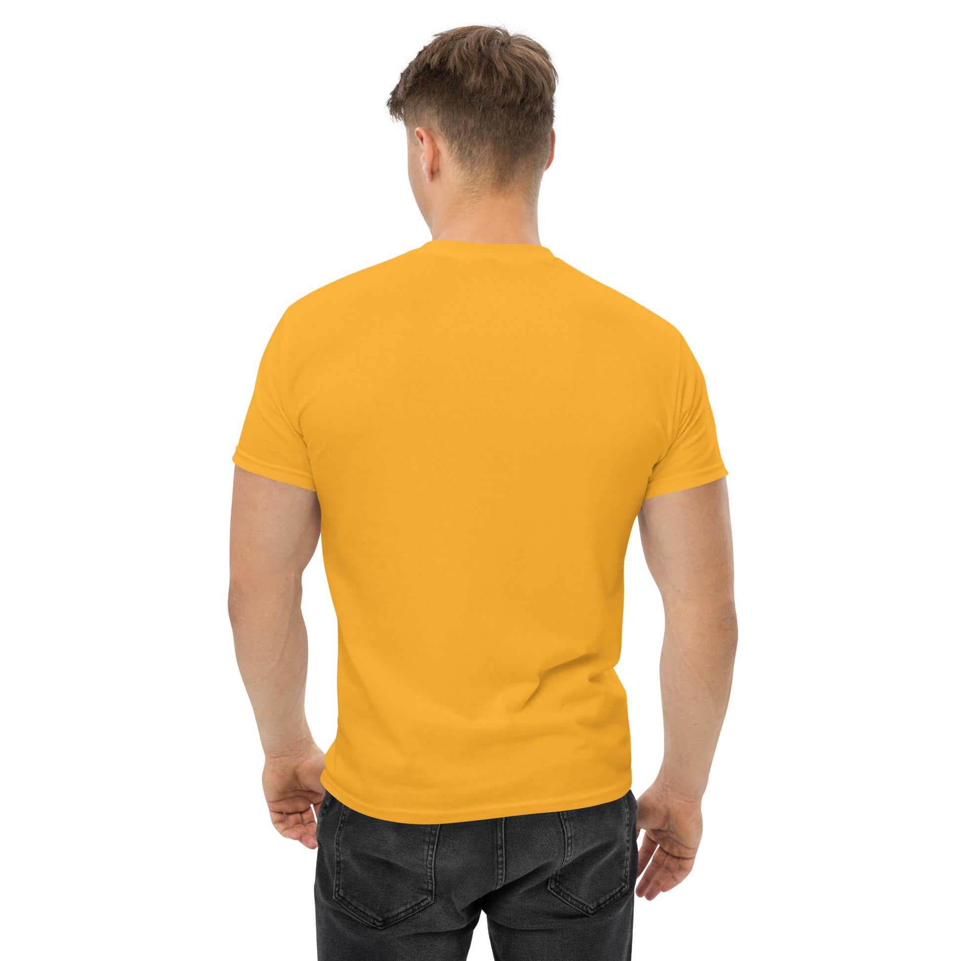 Back view of Mr Farts classic t-shirt in gold