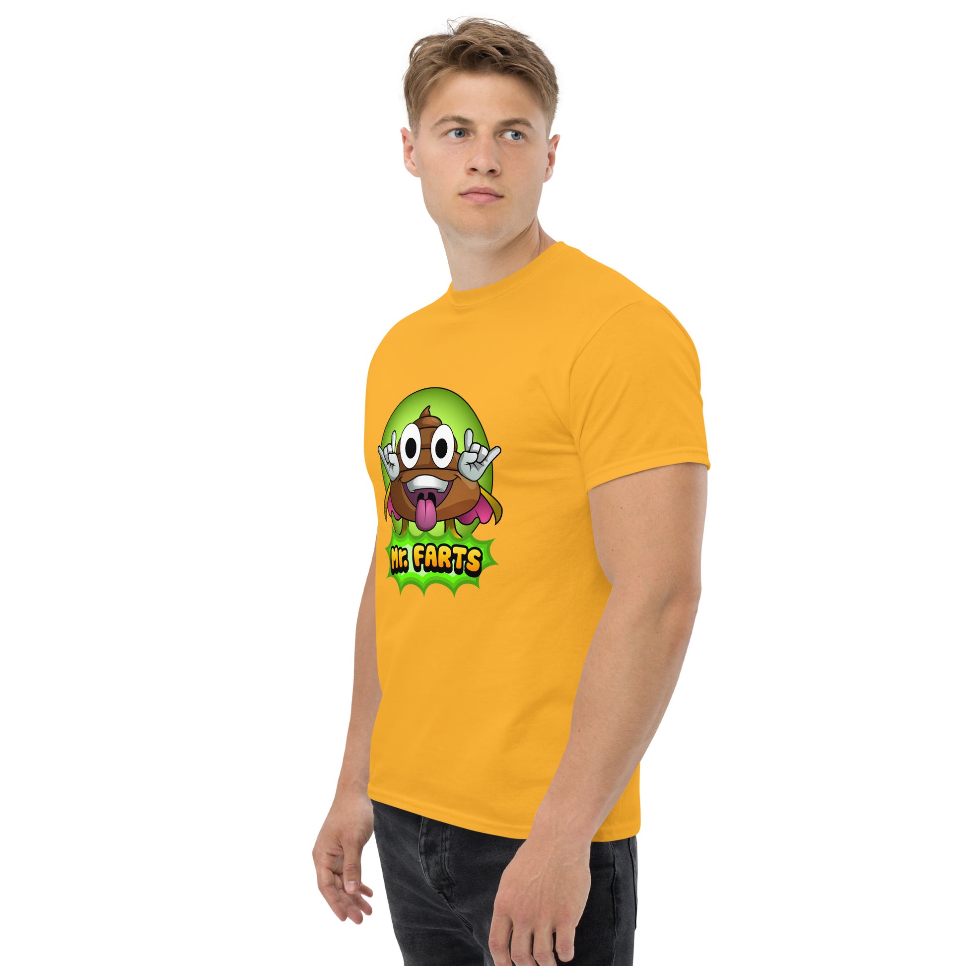 Left angled view of Mr Farts t-shirt in [colour]