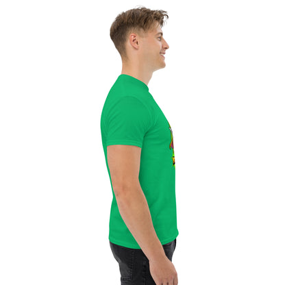 Right side profile of Mr Farts t-shirt in green