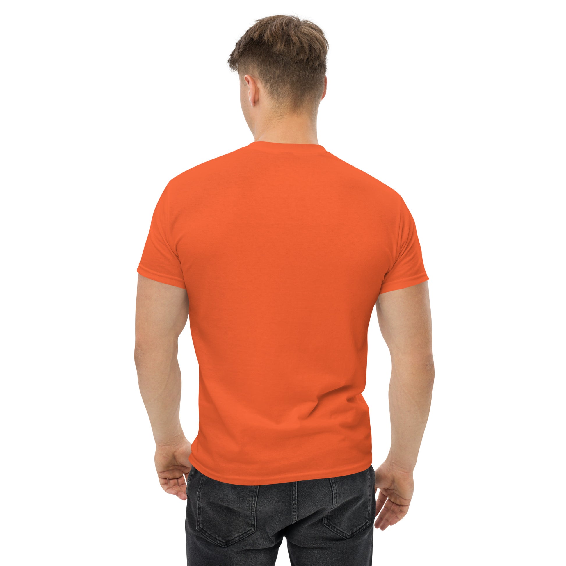 Back view of Mr Farts classic t-shirt in orange