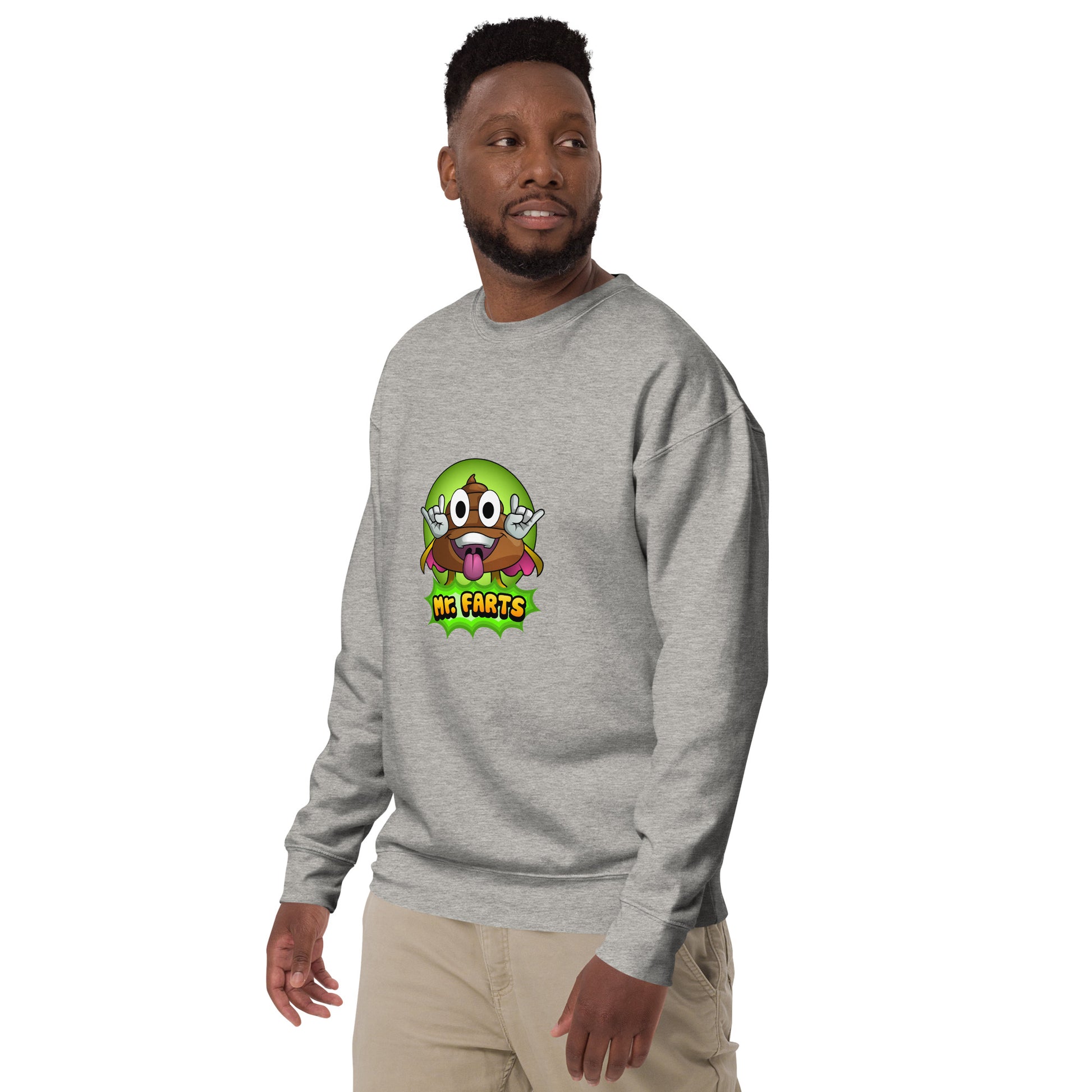 Left angle of Mr Farts sweatshirt in grey