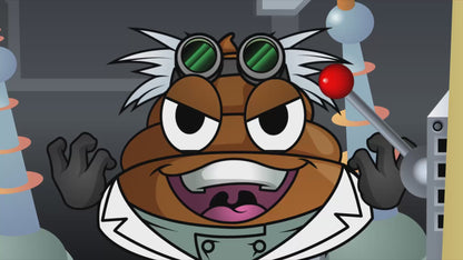 Mr farts creating fart putty in lab dressed as manic scientist, ends with Mr Farts successfully creating his Fart Putty.