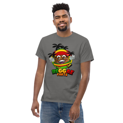Model in charcoal Reggae Farts tee