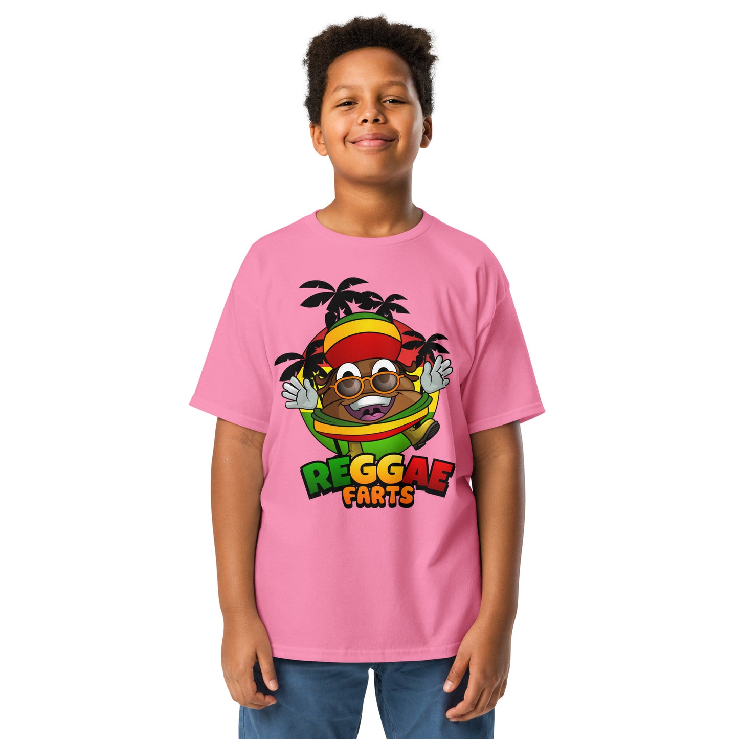 Pink/azalea Reggae Farts kids t-shirt with bright design, Rasta Mr Farts 