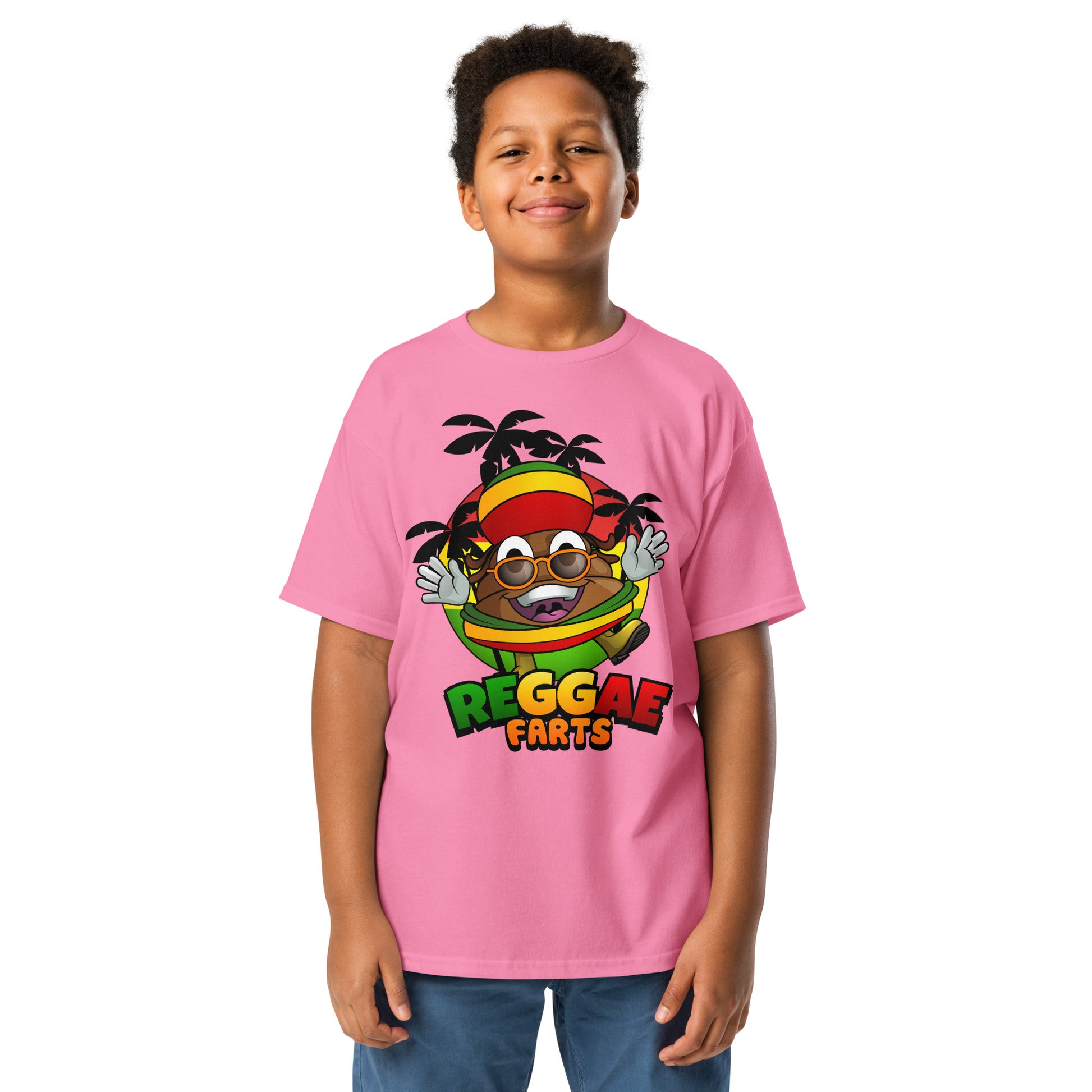 Pink/azalea Reggae Farts kids t-shirt with bright design, Rasta Mr Farts 