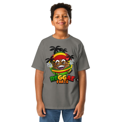 Charcoal Reggae Farts kids t-shirt with funny Mr Farts reggae art