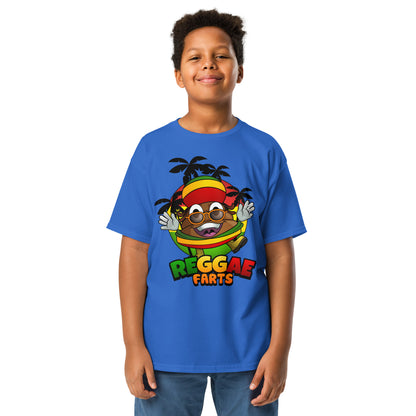 Blue Reggae Farts youth t-shirt with fun Mr Farts reggae print