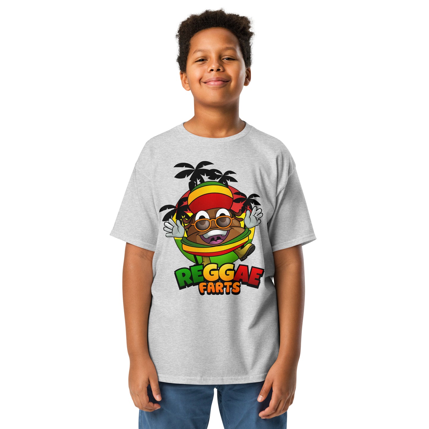 Grey youth Reggae Farts t-shirt with bold reggae Mr Farts print