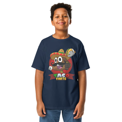 Navy blue Taco Farts t-shirt for kids with funny design