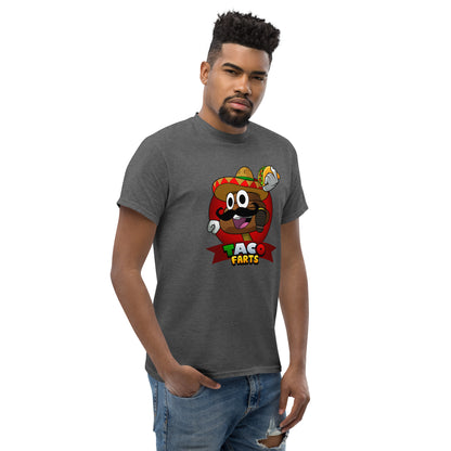 Mr Farts from Taco Farts bold print on Dark heather t-shirt 