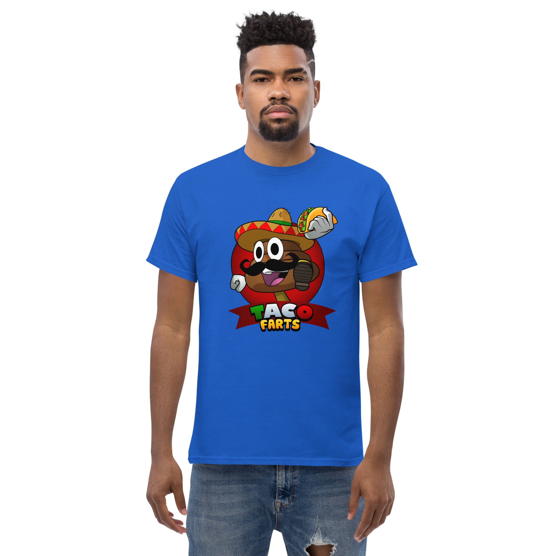 Taco Farts t-shirt in blue front view