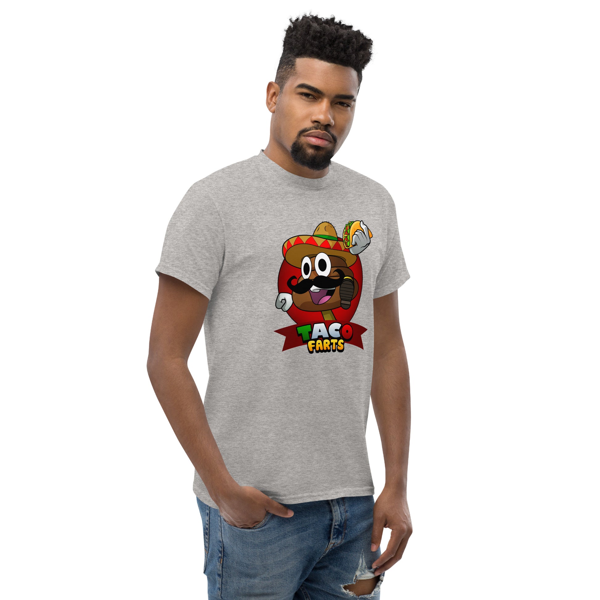 Taco Farts tee in light grey model smoulder 